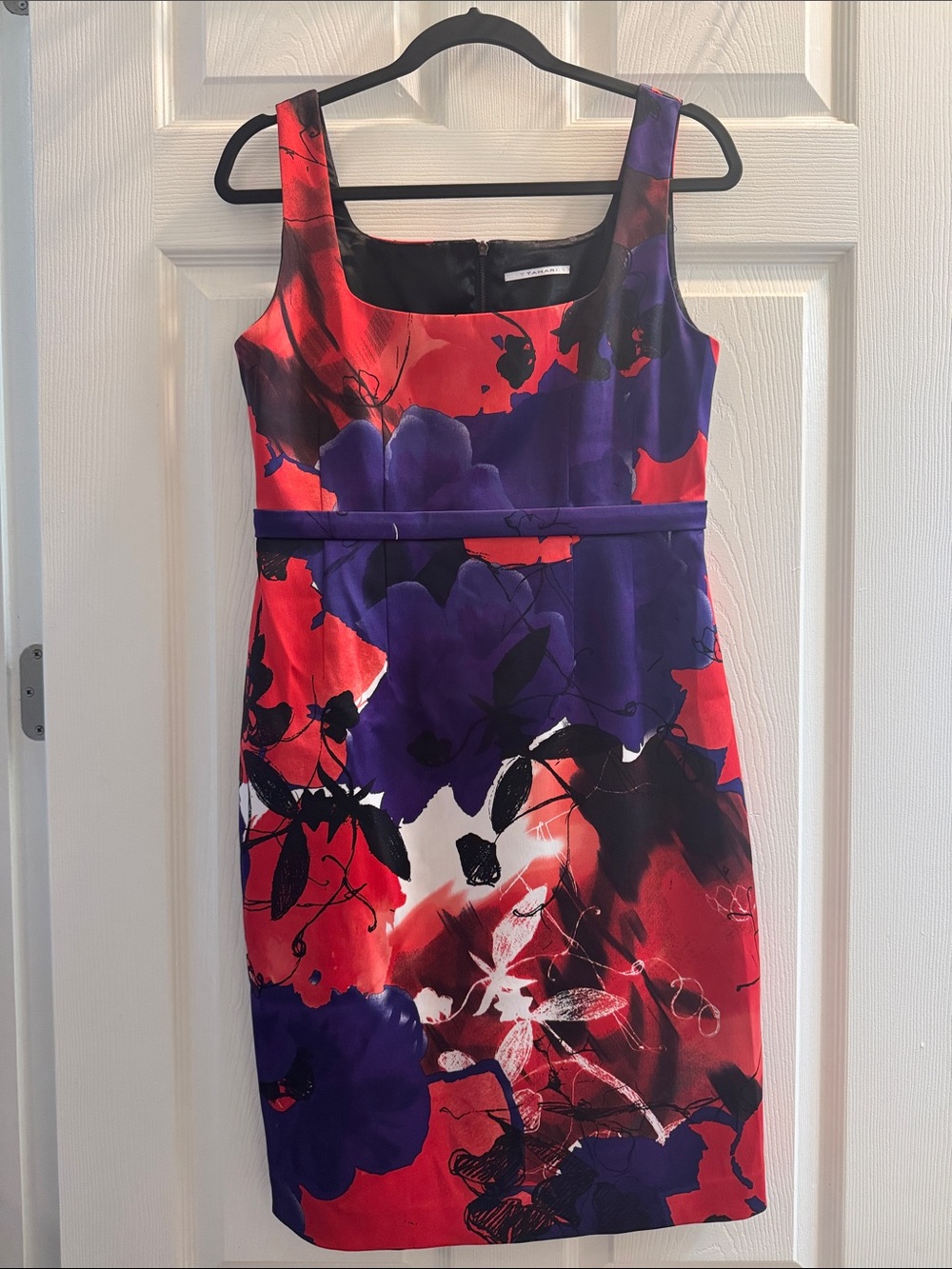 T Tahari Red & Purple Floral Sheath Dress